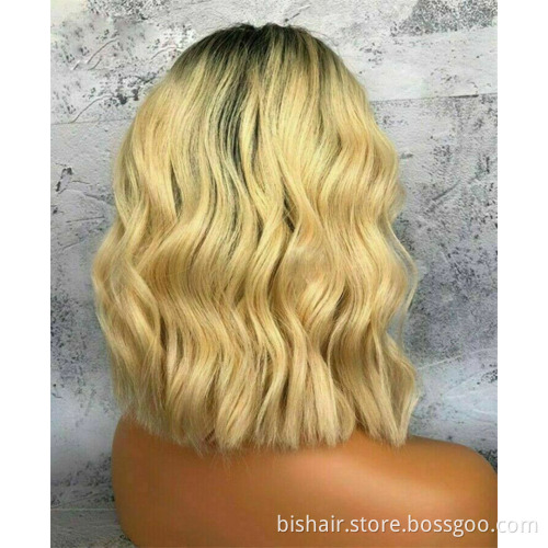 Light Blonde Ombre Natural Wave Wigs 4x4 Lace Front Wig Bob 150% Density Virgin Brazilian Remy Hair Short Bob T1B/613 Wigs